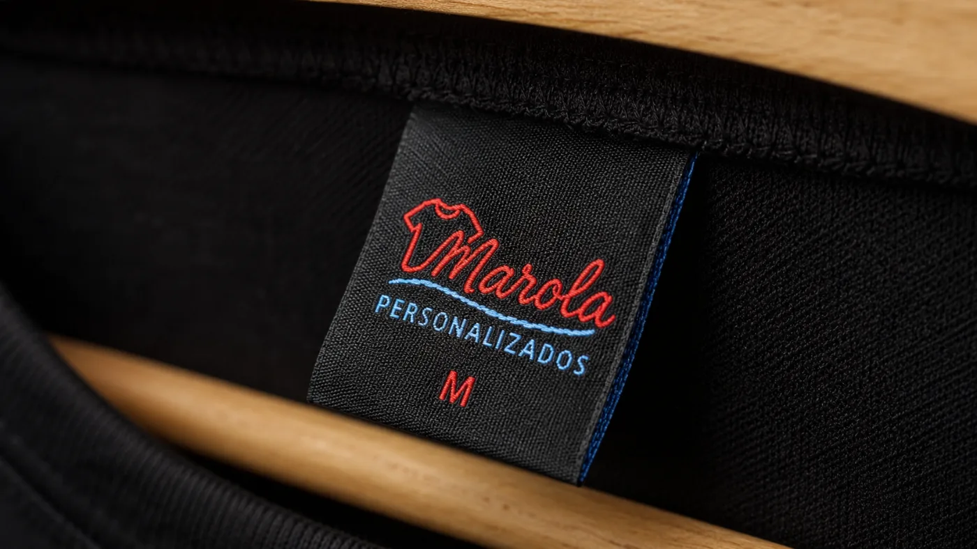 Etiqueta bordada Marola Personalizados em camiseta preta